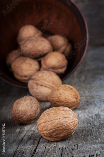 walnuts in clay bowl