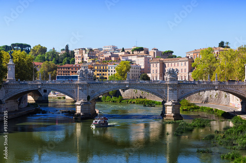 View towards the Ponte Sant'Angelo, Vatican and other buildings in Rome during the day © Shchipkova Elena