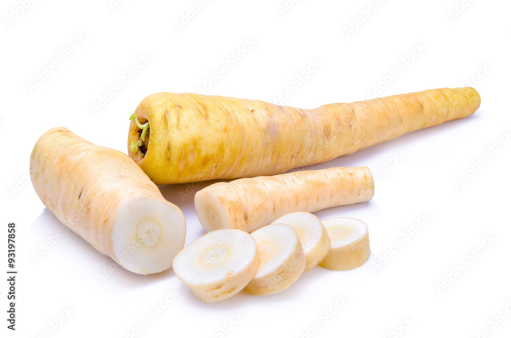 Fresh parsnip roots on a white background Fresh parsnip roots on a white background
