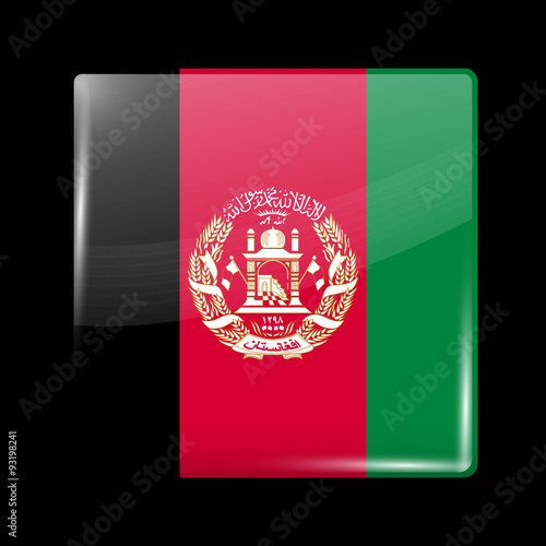 Flag of Afghanistan. Glass Icon Square Shape
