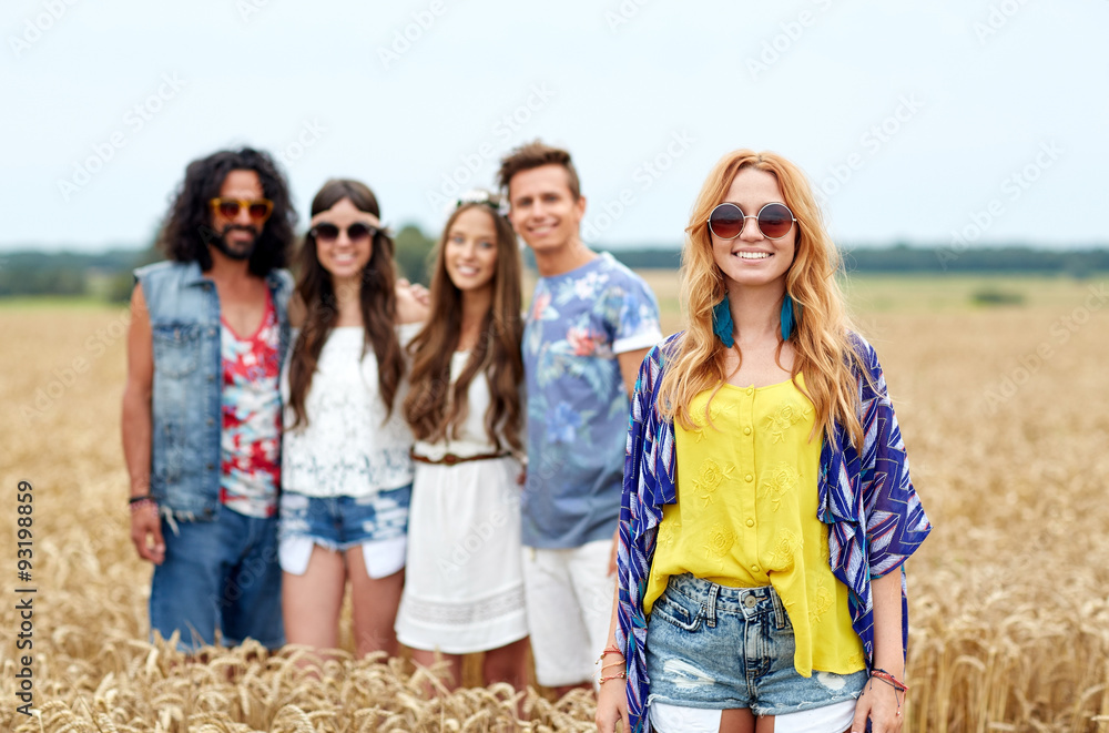 smiling young hippie friends on cereal field smiling young hippie friends on cereal field
