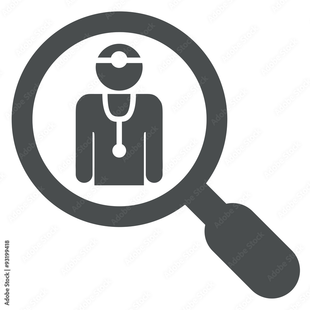 Icono plano lupa medico gris Icono plano lupa medico gris