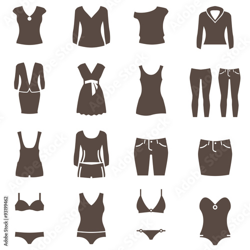 Clothes icons. Vector signs. women's Clothing set