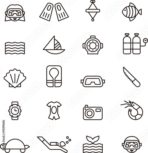 DIVING set of outline icons