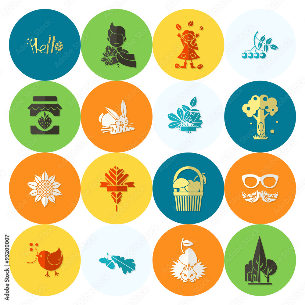 Set of Flat Autumn Icons Set of Flat Autumn Icons