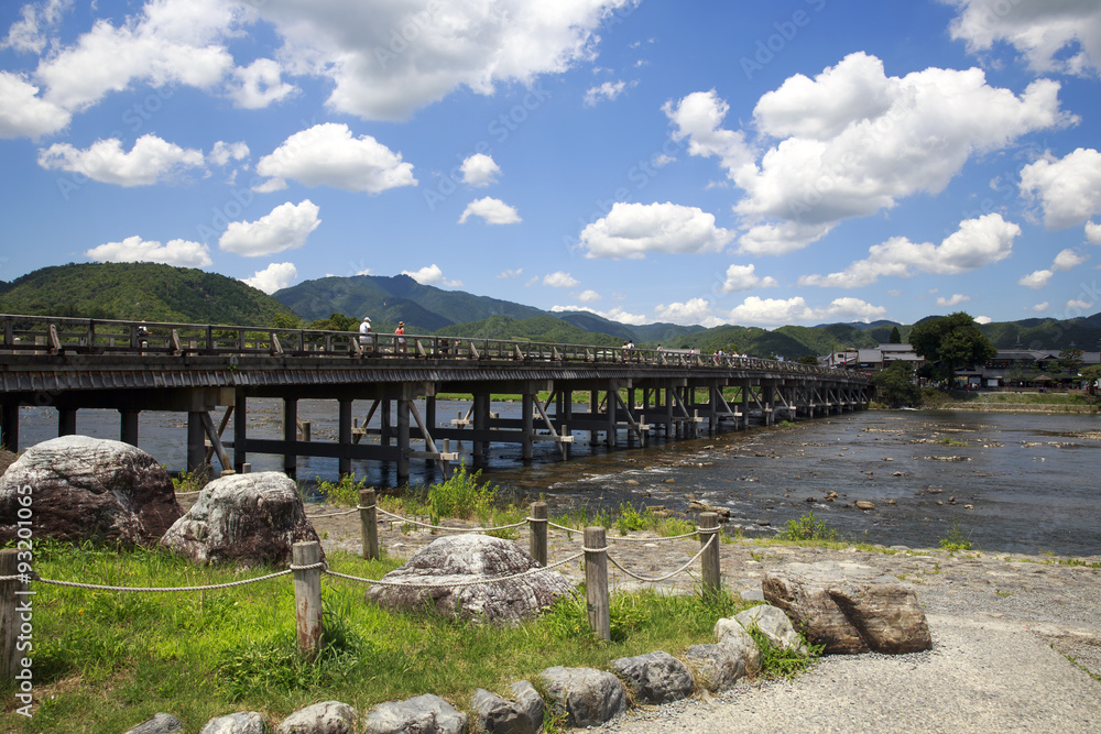 Arashiyama in Kyoto, famous for its natural beauty and Togetsukyo bridge.