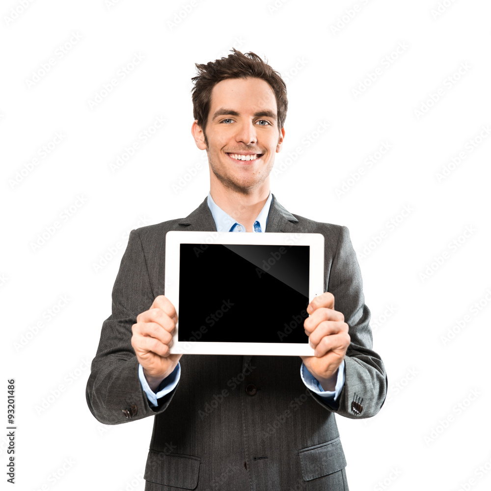 Geschäftsmann hält Computer Tablet Geschäftsmann hält Computer Tablet