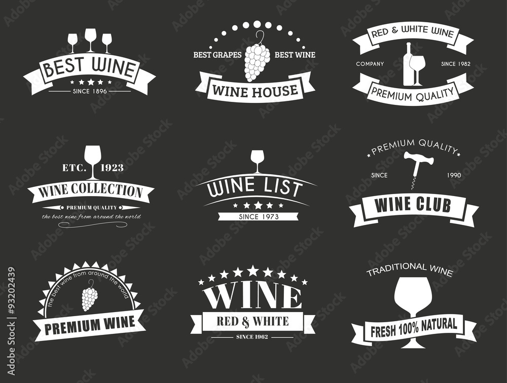 Set of wine logos with ribbons Set of wine logos with ribbons
