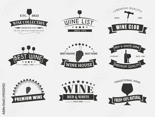Set of wine logos with ribbons
