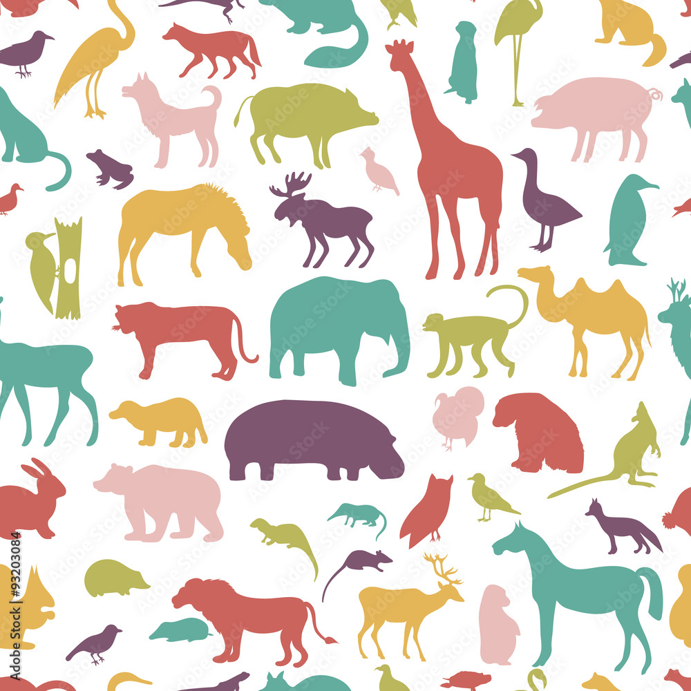 Animals silhouette seamless pattern.