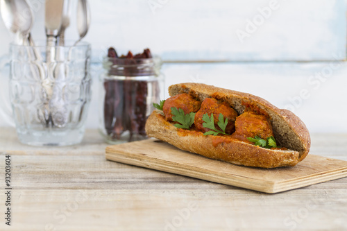 Meatball sandwich with whole wheat roll 