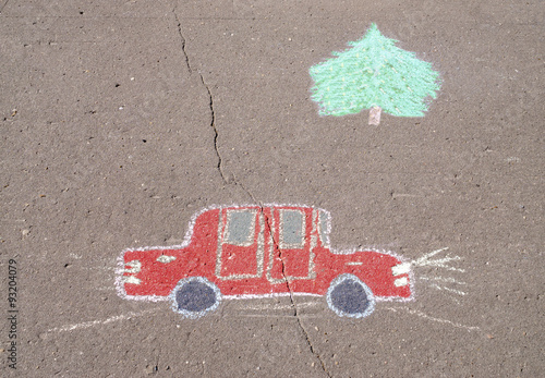 Children's drawing with chalk of car