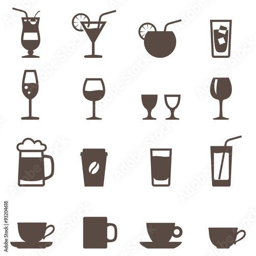 set of icon. Glassware for beverages. Cocktails, glasses and cup.