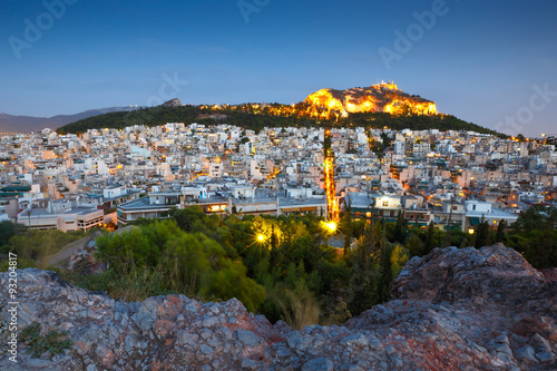 View of Lycabettus hill in central Athens from Strefi Hill. photo