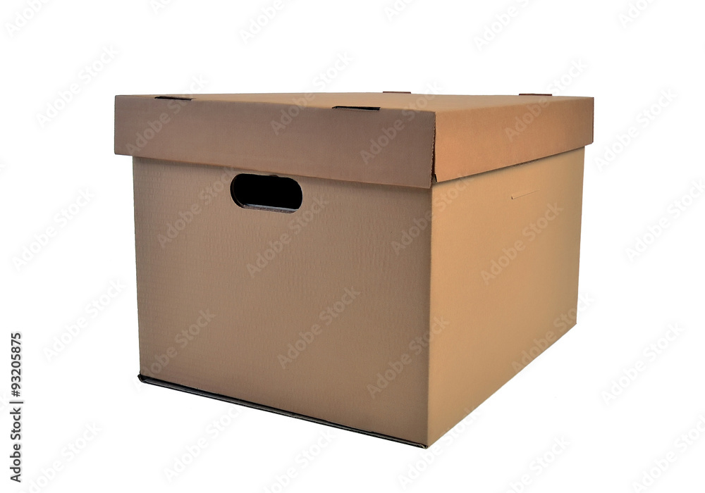 closed cardboard box on a white closed cardboard box on a white