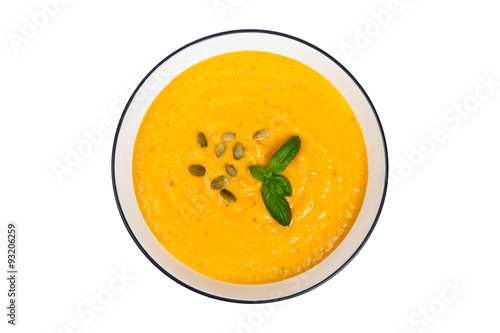 Vegetable Pumpkin Soup isolated on white.