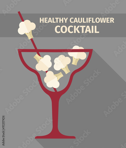 Fresh cauliflower juice or cocktail illustration concept. Healthy lifestyle or diet vector flat design elements.