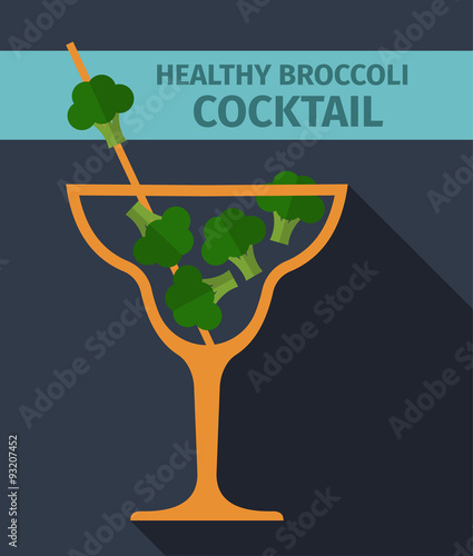 Fresh broccoli juice or cocktail illustration concept. Healthy lifestyle or diet vector flat design elements.