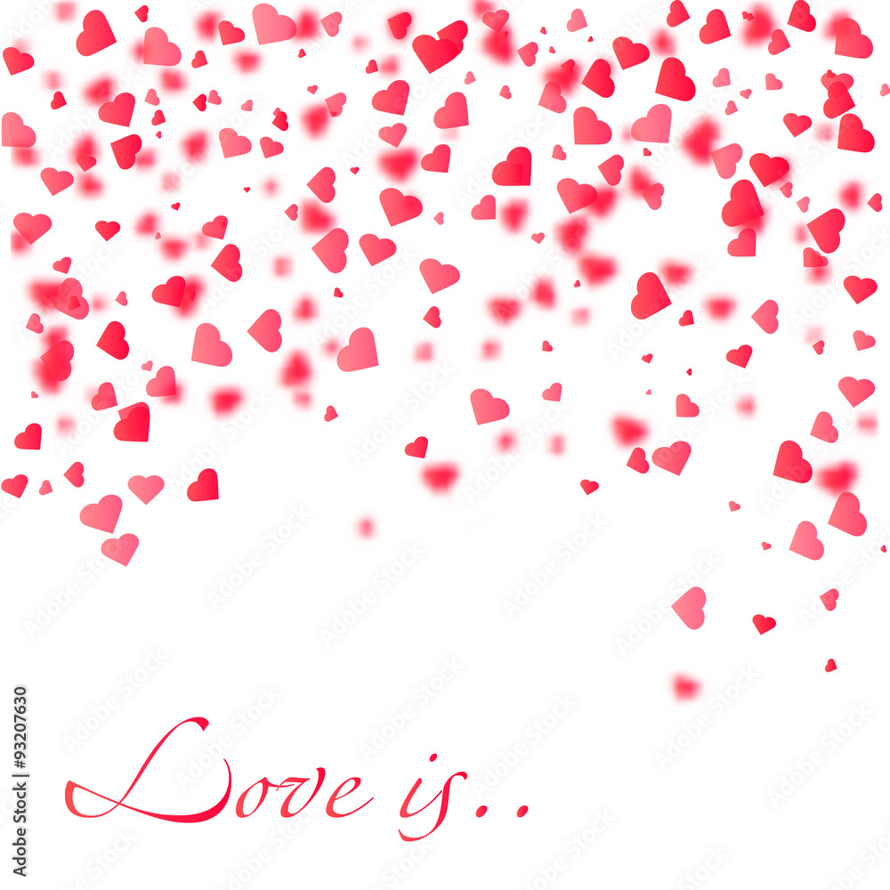 Love is vector Illustration of a Colorful Background with Heart Confetti