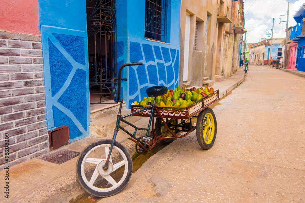 CAMAGUEY, CUBA - SEPTEMBER 4, 2015: bicitaxi is a modified bicycle used for transportation of tourists and goods as a taxi.