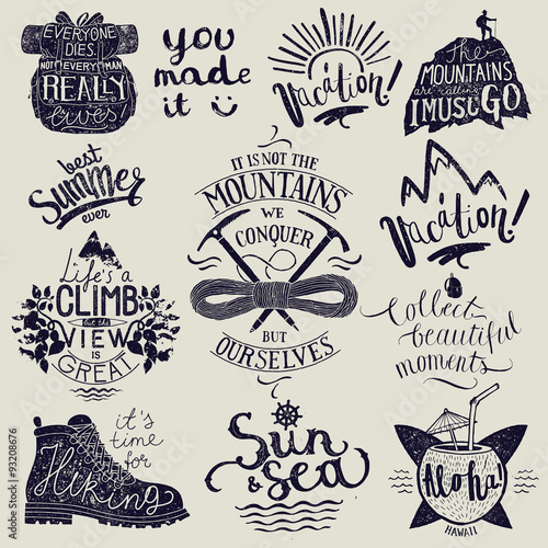 hiking lettering set. travel calligraphy. vector illustration
