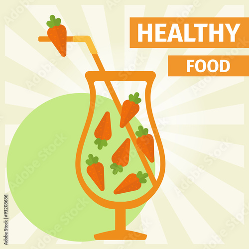 Fresh carrot  juice or cocktail illustration concept. Healthy lifestyle or diet vector flat design elements.