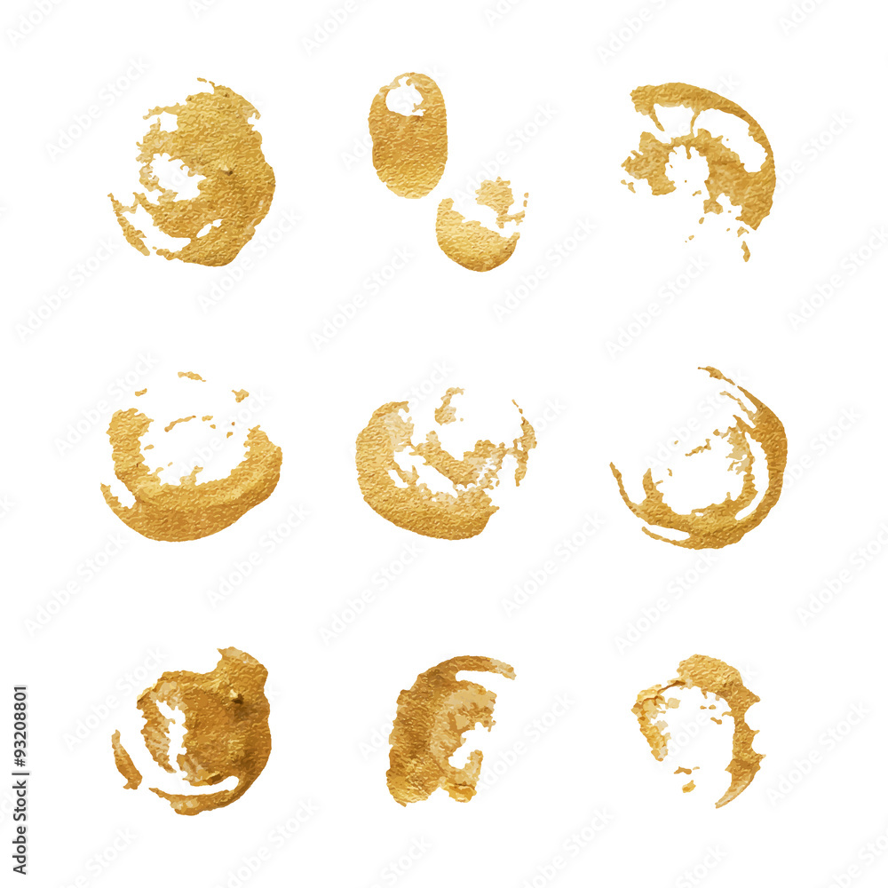 Set of acrylic gold spots isolated on white. Vector. Set of acrylic gold spots isolated on white. Vector.