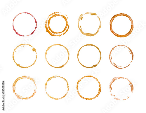 Set of gold round frames isolated on white.