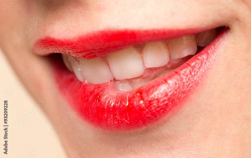 Obraz premium beautiful smile with red lips