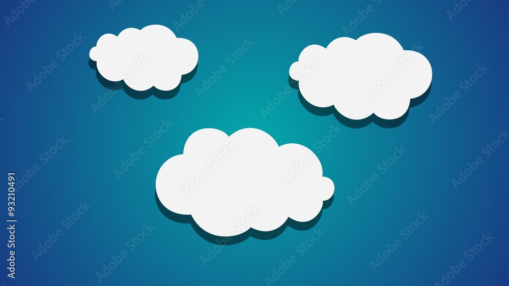 Three cartoon Clouds popup animation on blue background Three cartoon Clouds popup animation on blue background