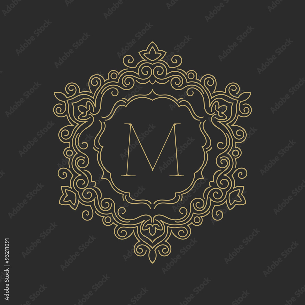Elegant floral monogram logo design template with letter M. Lineart vector illustration. Elegant floral monogram logo design template with letter M. Lineart vector illustration.
