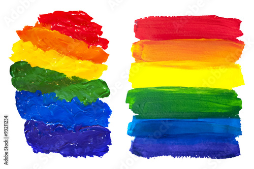 Two gouache rainbow spots isolated on white. Vector.