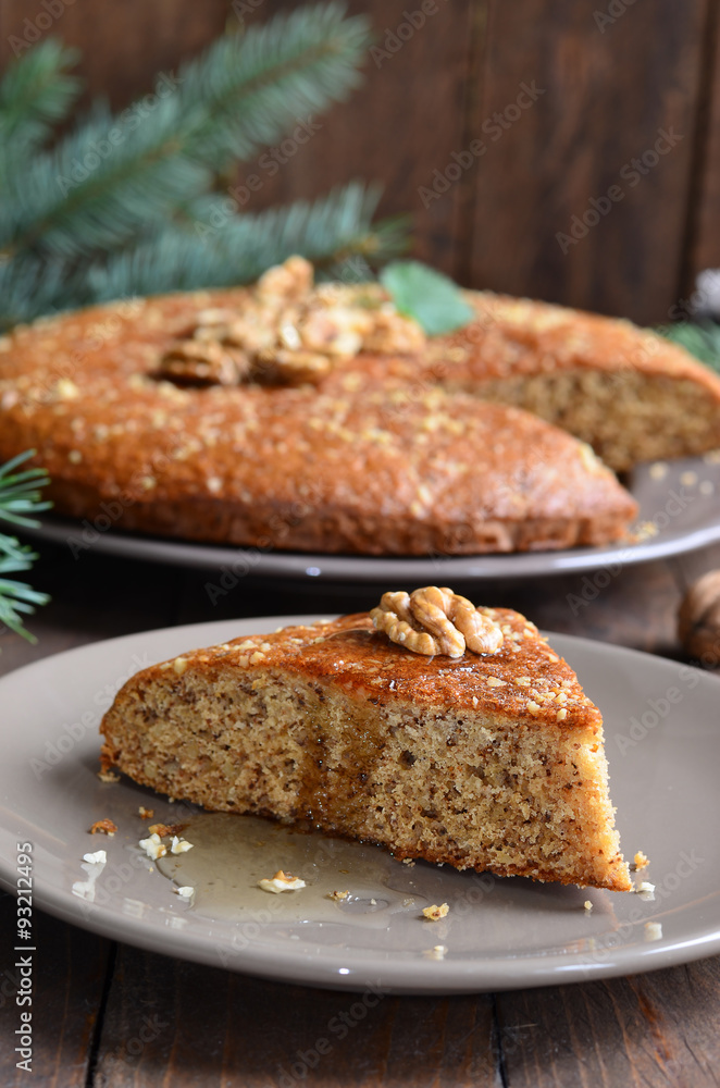 Honey and walnut pie slice Honey and walnut pie slice