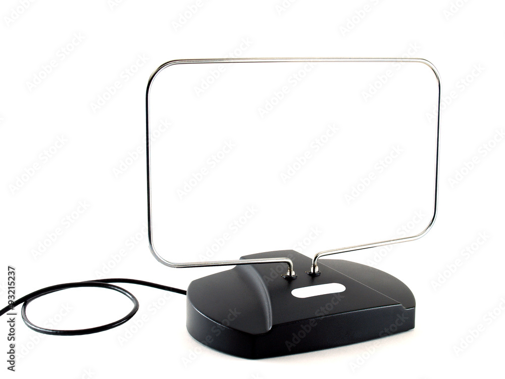TV antenna isolated on white background, indoor television receiver device TV antenna isolated on white background, indoor television receiver device