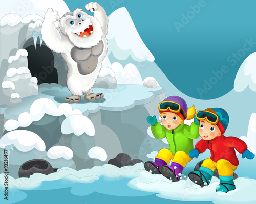 Fototapeta Naklejka Na Ścianę i Meble -  Cartoon alpinists - illustration for the children