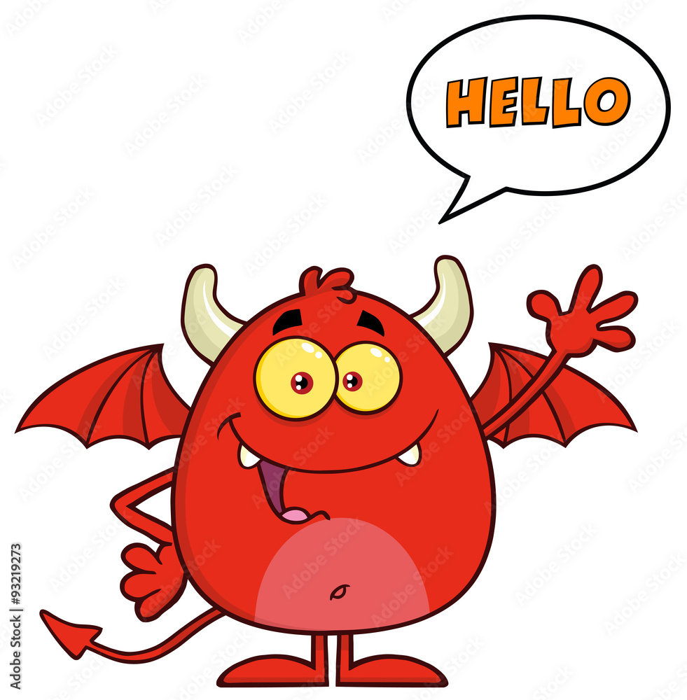 Happy Red Devil Cartoon Character Waving Stock Vector | Adobe Stock
