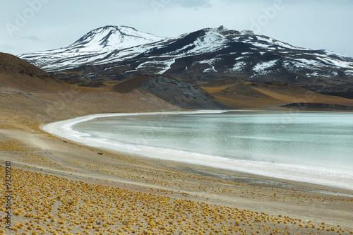 View of mountains and Tuyajto lagoon in Sico Pass photo