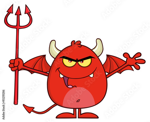 Angry Devil Cartoon Character Holding A Pitchfork