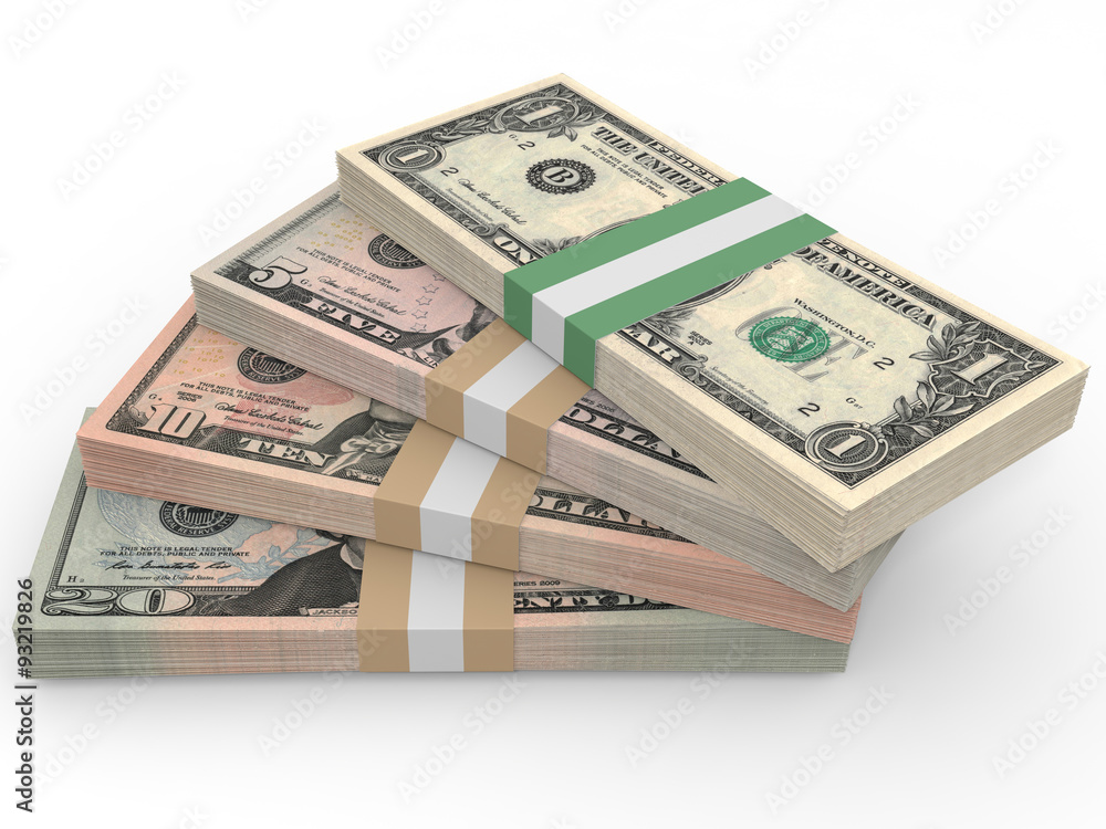 Money stack. Different dollar bank notes. Money stack. Different dollar bank notes.