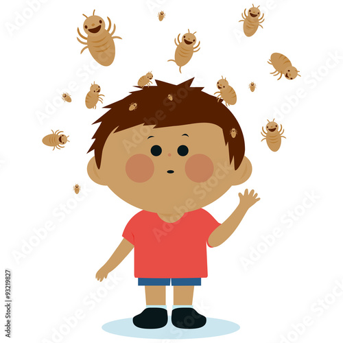 Boy with lice on his head. Vector illustration