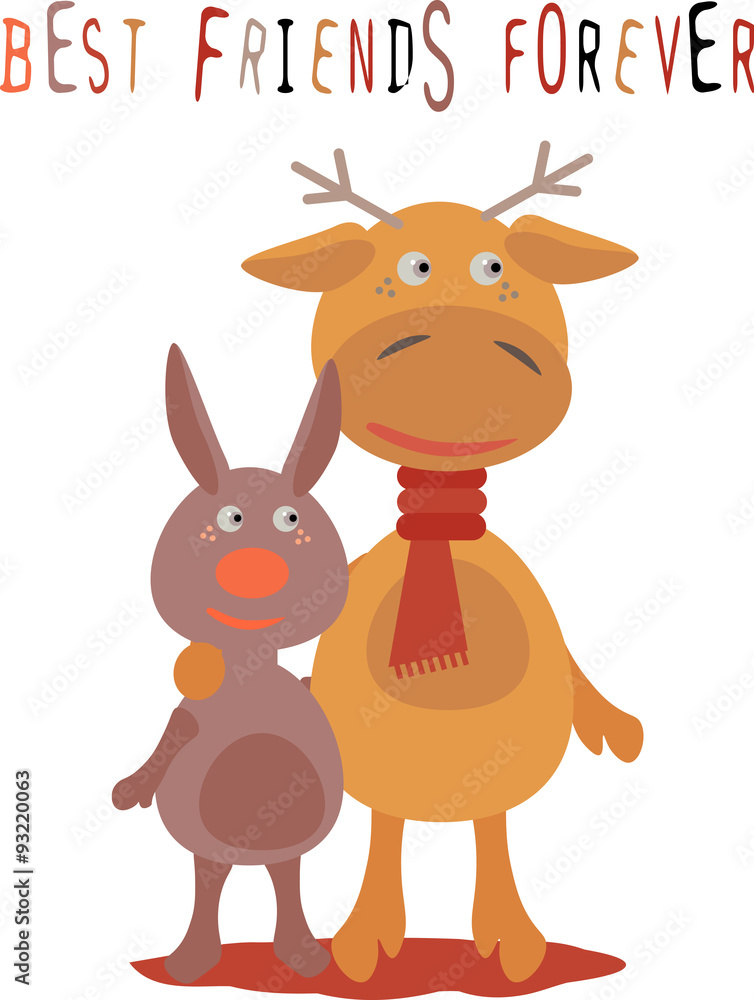 Gift card for friend; with deer and rabbit Gift card for friend; with deer and rabbit