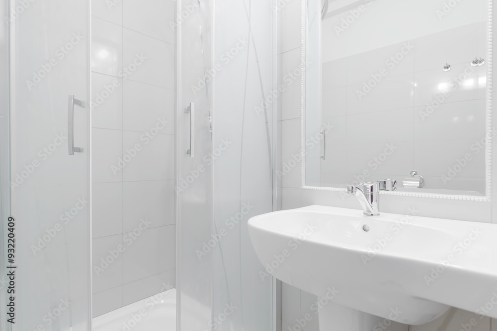 Shower and washbasin in bathroom Shower and washbasin in bathroom