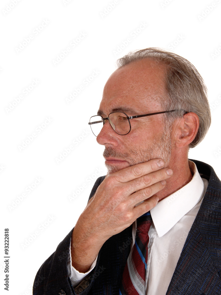 Middle age man with hand on chin. Middle age man with hand on chin.