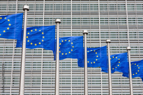 Belgium, Brussels, European Commission, European flags at Berlaymont building photo