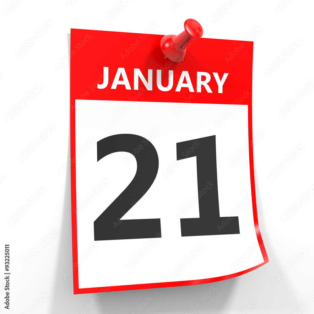 21 january calendar sheet with red pin. 21 january calendar sheet with red pin.