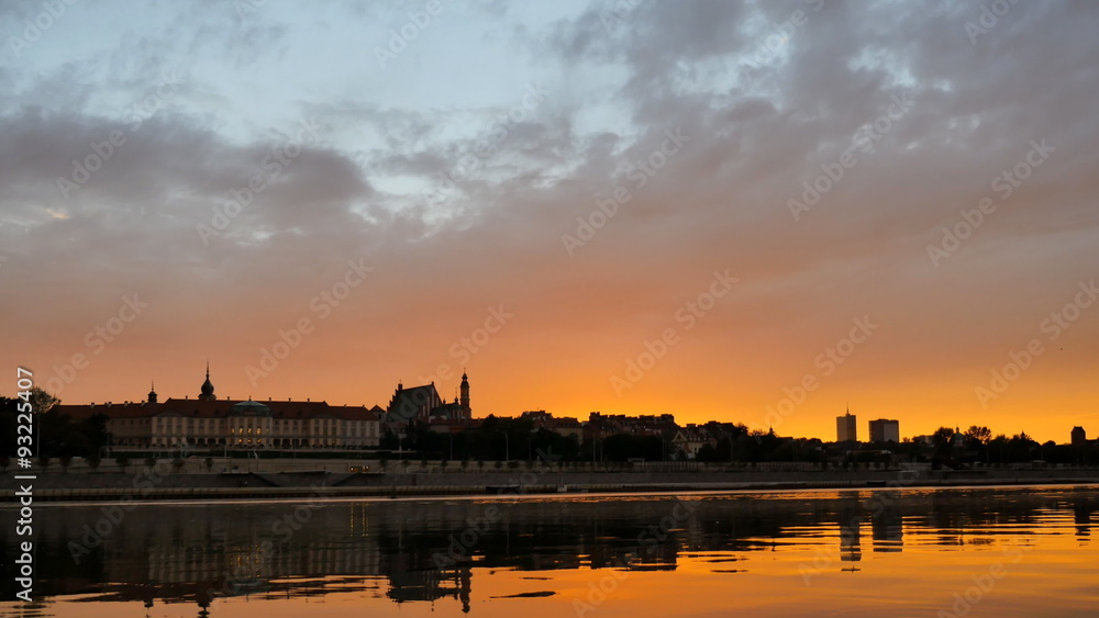 Sunset over the old town in Warsaw - timelapse Sunset over the old town in Warsaw - timelapse