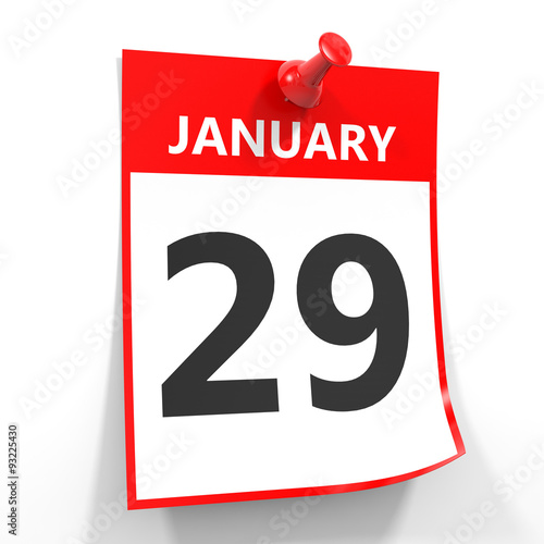 29 january calendar sheet with red pin.