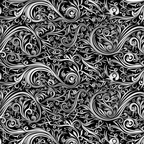 Wallpaper Abstract Batik Black White Swirl