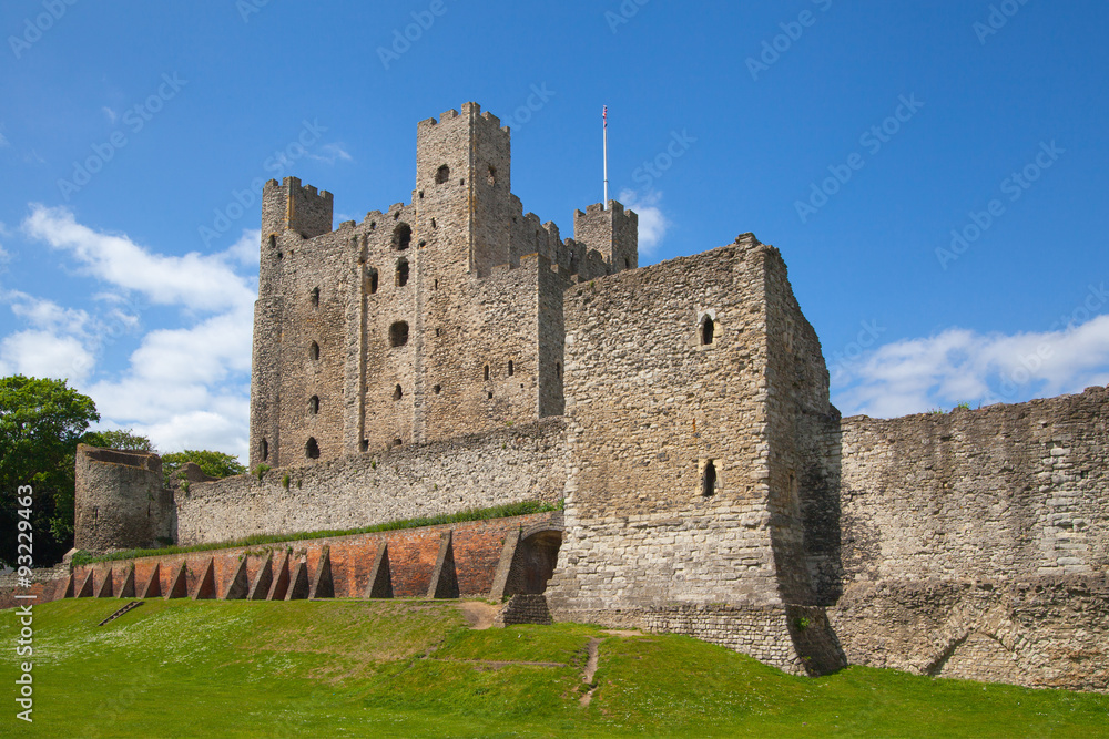 ROCHESTER, UK - MAY 16, 2015: Rochester Castle 12th-century. Castle and ruins of fortifications. Kent, South East England.