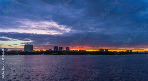 Canvas Print evening sunset of Moscow skyline across the Volga River